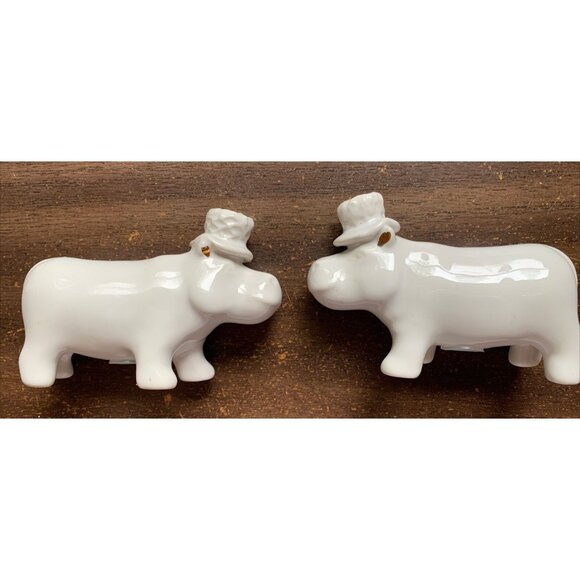 Hippo Salt & Pepper Shakers Ceramic  White with Gold Fleck Ears - Picture 5 of 12